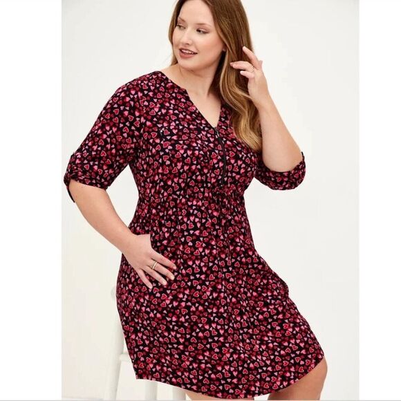 Torrid Heart Print Stretch Challis Zip Front Dress 3X - Picture 1 of 12